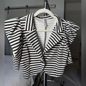 Love Republic Cropped Short Sleeve Jacket Black and White Striped Medium